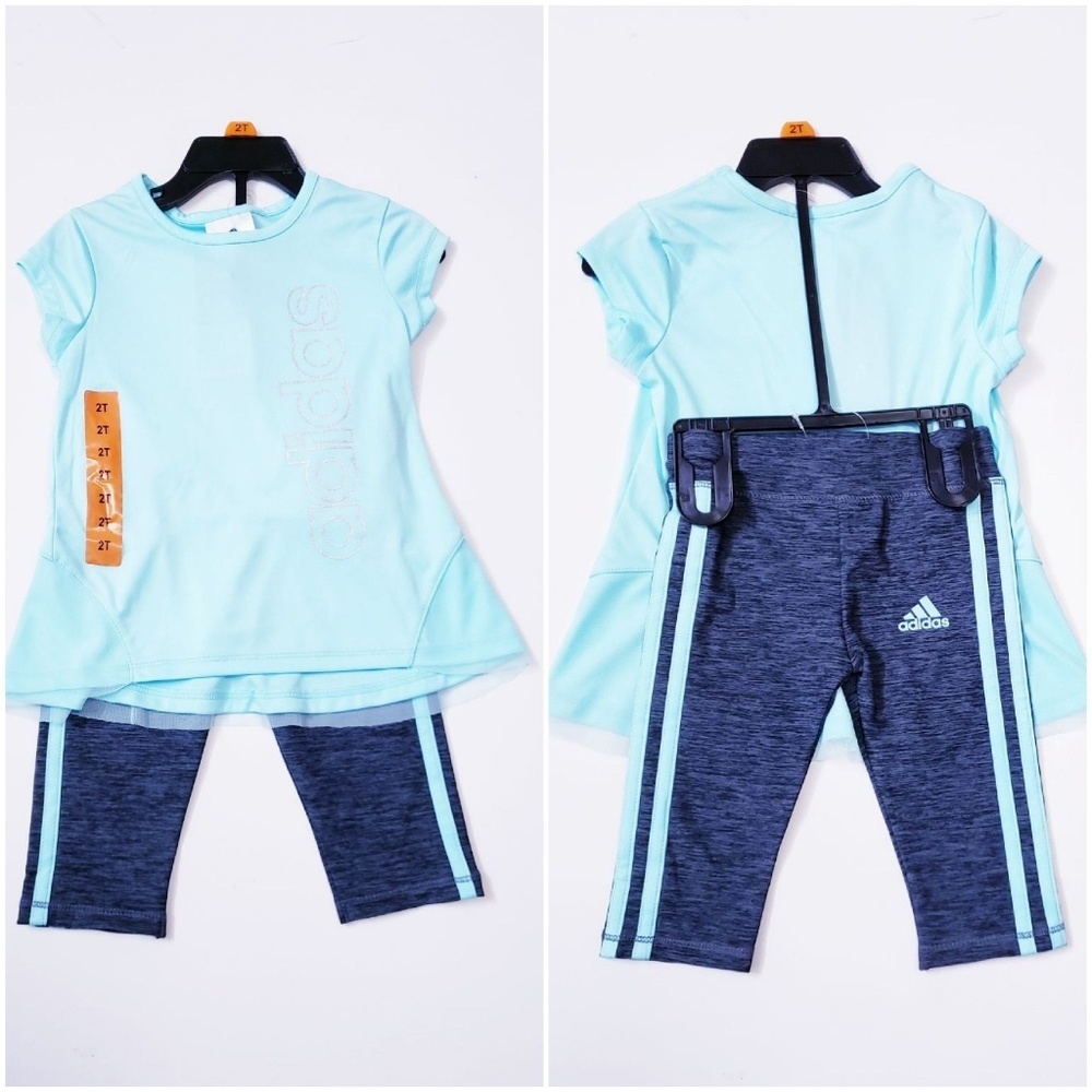 Adidas girls light aqua top and capri legging